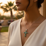将图像加载到图库查看器中, 925 Silver Cross Pendant Necklace with Green Gemstone | Gift