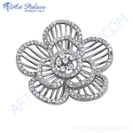 Load image into Gallery viewer, Silver flower brooch with diamond accents on a white background, perfect for adding sparkle to any outfit.