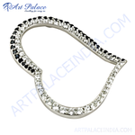 Load image into Gallery viewer, Silver heart pendant with alternating clear and black crystals, a unique jewelry piece.