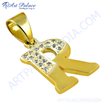 将图像加载到图库查看器中, gold plating plated letter R pendant with cubic zirconia stones, perfect for personalization and gifting