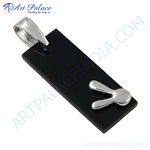 Load image into Gallery viewer, Silver bunny pendant with black onyx gemstone. Fashion jewelry for women.