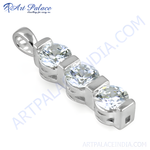 Load image into Gallery viewer, 925 sterling silver pendant necklace with three round-cut cubic zirconia stones.