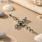 Load image into Gallery viewer, 925 Silver Peridot Cross Pendant | Green Gemstone Jewelry