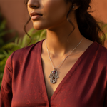 将图像加载到图库查看器中, 925 Silver Hamsa Hand Pendant with Garnet | Protection Jewelry