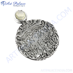 Load image into Gallery viewer, 925 sterling silver filigree pendant with a round moonstone cabochon