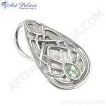 Load image into Gallery viewer, 925 sterling silver Celtic knot pendant with a pear-shaped green gemstone for women