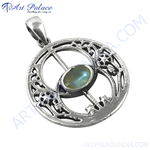 Load image into Gallery viewer, 925 sterling silver labradorite pendant necklace with a blue-green oval gemstone set in a filigree design.