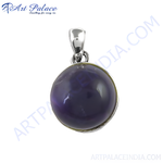 Load image into Gallery viewer, 925 sterling silver amethyst pendant with a large, round purple gemstone center, ideal for women's jewelry.