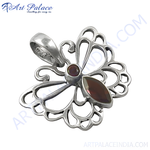 Load image into Gallery viewer, Sterling silver floral pendant with red garnet gemstones; women's pendant jewelry