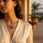 将图像加载到图库查看器中, 925 Sterling Silver Floral Pendant for Women | Garnet Jewelry