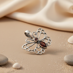 将图像加载到图库查看器中, 925 Sterling Silver Floral Pendant for Women | Garnet Jewelry