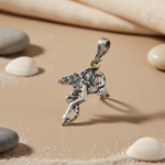 Load image into Gallery viewer, 925 Silver Angel Wing Pendant with Green Stone | Women's Jewelry