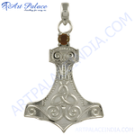 Load image into Gallery viewer, Sterling silver Thor's hammer pendant with brown gemstone, detailed Viking design