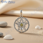 Load image into Gallery viewer, 925 Silver Pentagram Deer Pendant | Green Gemstone Jewelry