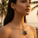 将图像加载到图库查看器中, 女士金色八角形烟晶吊坠项链