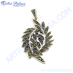 Load image into Gallery viewer, 925 sterling silver marcasite leaf pendant, sparkling with marcasite stones on white background