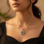 Load image into Gallery viewer, 925 Silver Emerald & Diamond Flower Pendant | Women's Jewelry