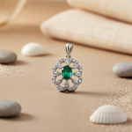 Load image into Gallery viewer, 925 Silver Emerald & Diamond Flower Pendant | Women's Jewelry