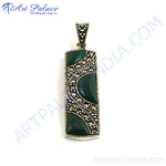 Load image into Gallery viewer, Sterling silver pendant with green gemstone and marcasite accents