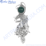 Load image into Gallery viewer, 925 sterling silver dragon pendant with green gemstone center