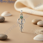 Load image into Gallery viewer, 925 Silver Medical Caduceus Pendant with Green Gemstone | Gift