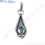 Load image into Gallery viewer, 925 sterling silver teardrop pendant with a blue oval gemstone in the center