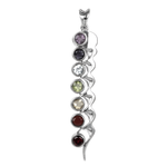 Load image into Gallery viewer, 925 sterling silver chakra pendant necklace with seven colorful gemstones