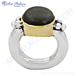 Load image into Gallery viewer, Sterling silver and gold plating ring with a large dark gemstone. A statement ring for women.