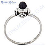 Load image into Gallery viewer, Sterling silver ring with a large oval amethyst gemstone, a purple color stone