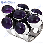 Load image into Gallery viewer, 925 sterling silver ring with multiple oval-cut purple amethyst gemstones. Women's gemstone jewelry.
