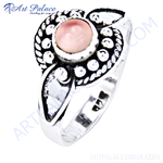 将图像加载到图库查看器中, 925 sterling silver rose quartz ring with a round, pink gemstone for women.