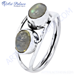 Load image into Gallery viewer, Sterling silver ring with two oval shaped gemstones, silver colored band, jewelry for women, elegant design, bright