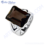 Load image into Gallery viewer, 925 sterling silver ring featuring a large, square-cut smoky quartz gemstone.