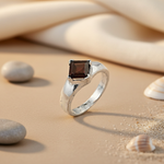 将图像加载到图库查看器中, Silver Ring with Brown Square Gemstone for Men | Gift