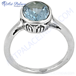 将图像加载到图库查看器中, Sterling silver ring with a light blue aquamarine gemstone center