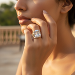 Load image into Gallery viewer, Anillo de plata con circonita cúbica de talla esmeralda para mujer | Regalo