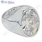 Load image into Gallery viewer, Silver statement ring with a large, clear cubic zirconia gemstone.