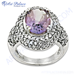 Load image into Gallery viewer, 925 sterling silver amethyst ring with purple gemstone and sparkling accents