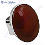 Load image into Gallery viewer, Oval carnelian gemstone set in a polished silver statement ring for women.