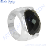 Load image into Gallery viewer, 925 sterling silver signet ring with a large faceted black onyx gemstone.