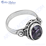 Load image into Gallery viewer, 925 sterling silver amethyst ring featuring a large oval purple gemstone. The ring is designed for women.