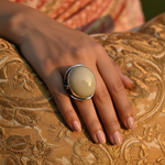 Load image into Gallery viewer, Silver Ring with Beige Gemstone for Women | Statement Ring