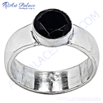 Load image into Gallery viewer, Sterling silver ring with a large, faceted black onyx gemstone.