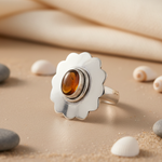 将图像加载到图库查看器中, 925 Silver Flower Ring with Gemstone | Women's Ring | Gift