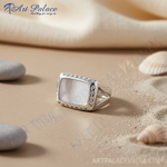 Load image into Gallery viewer, Silver Mother of Pearl Ring with CZ Accents | Women's Ring
