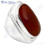 Load image into Gallery viewer, Silver statement ring with a faceted red carnelian gemstone for men.