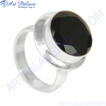 Load image into Gallery viewer, 925 sterling silver ring with a large, round, black onyx gemstone.
