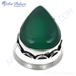 将图像加载到图库查看器中, 925 sterling silver ring with a pear-shaped green onyx gemstone. A vibrant and elegant piece of jewelry.