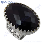 Load image into Gallery viewer, 925 sterling silver statement ring with a large black gemstone.