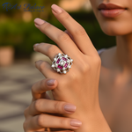 Load image into Gallery viewer, Silver Ruby & Diamond Ring for Women | Square Cluster Design